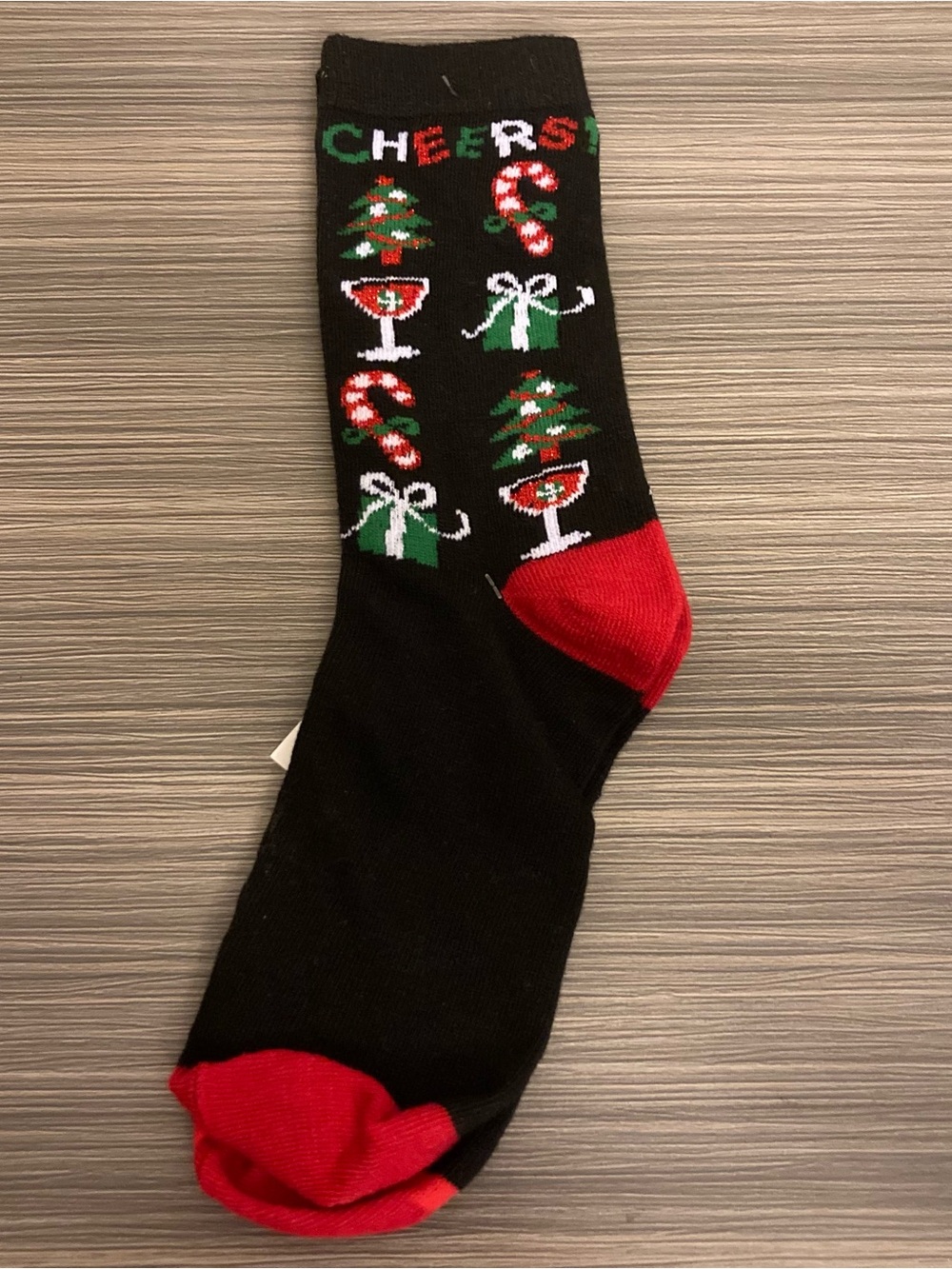 Black & Red Holiday Crew Socks - Cheer Design